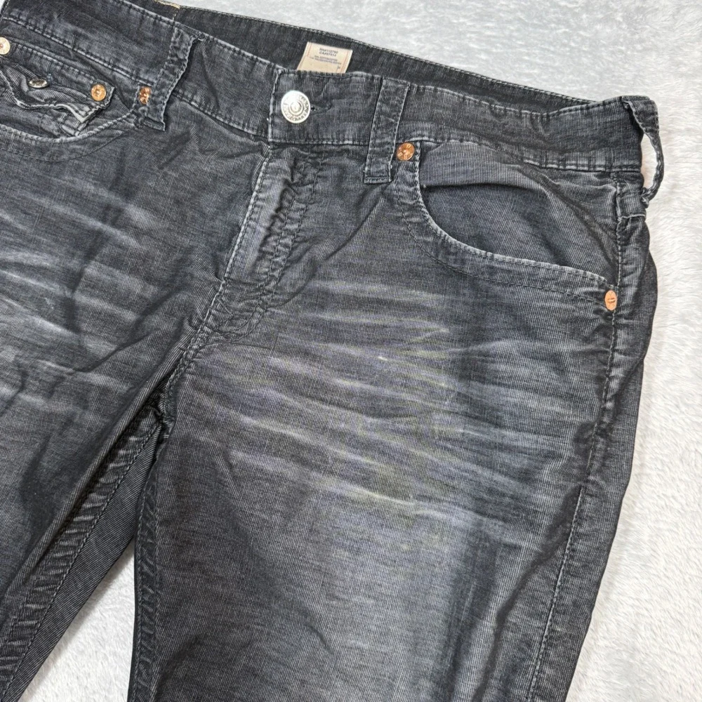 True Religion Ricky Corduroy Pants Mens 36 (Fits 38x27) Black Straight Y2K Wash